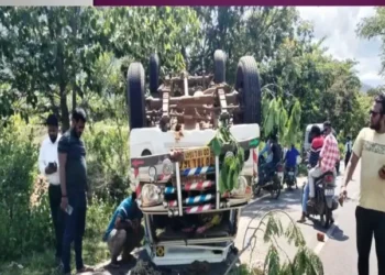 ଭାରସାମ୍ୟ ହରାଇ ଓଲଟିଲା ପିକଅପ ଭ୍ୟାନ